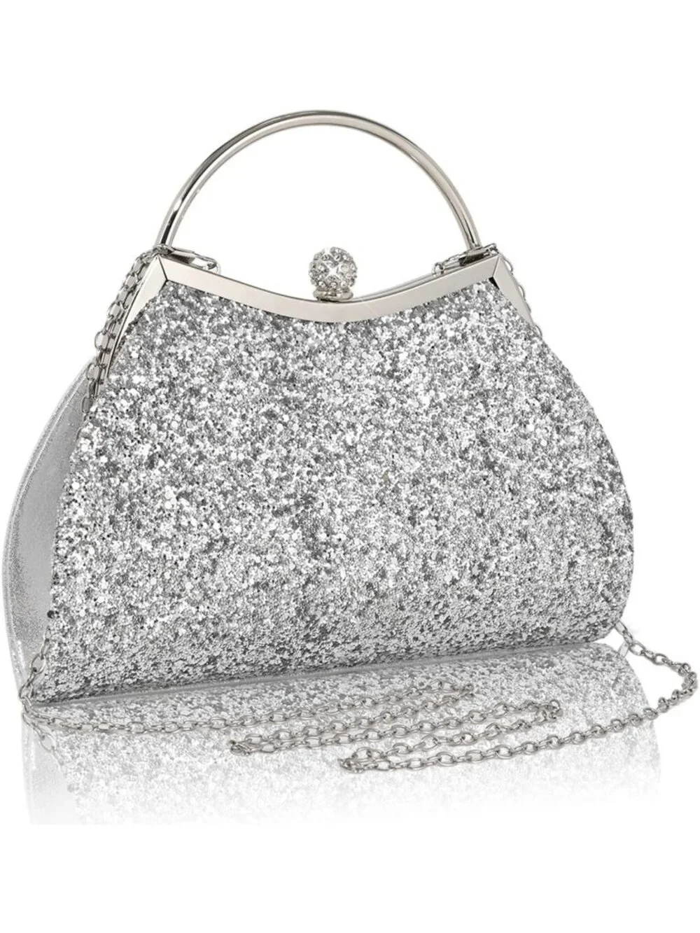 Women Sequin Silver Glitter Pleated Clutch Purse For Sparkly Evening Wedding Bag